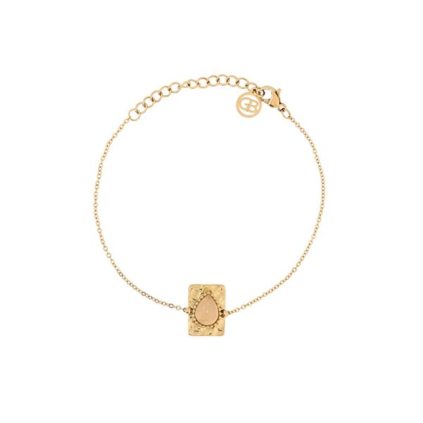Pulseira em aço pendente oval beige
