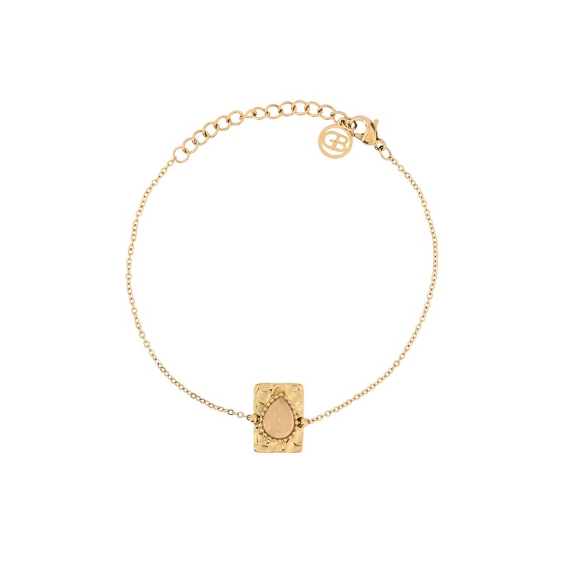 Pulseira em aço pendente oval beige