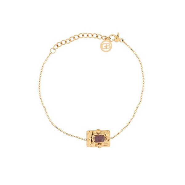 Pulseira em aço pendente retangular roxo