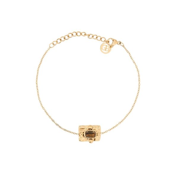 Pulseira em aço pendente retangular castanho