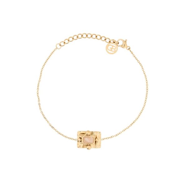 Pulseira em aço pendente retangular beige