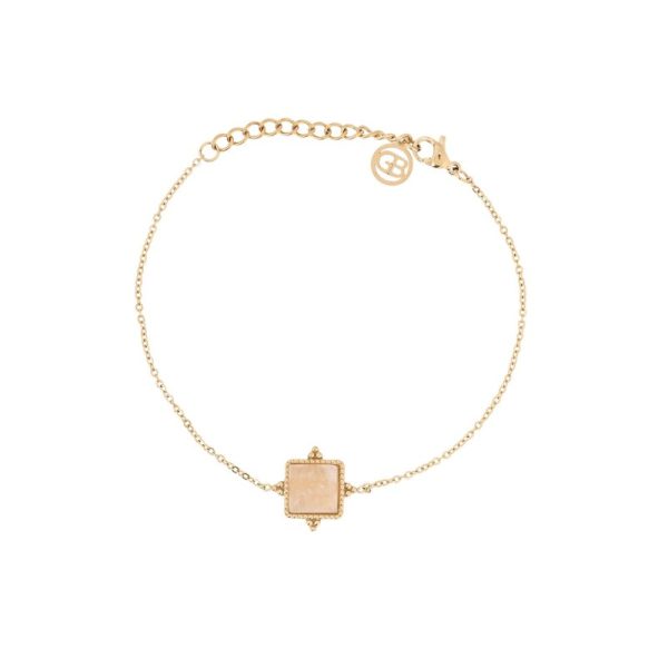 Pulseira em aço irregulares pedra beige