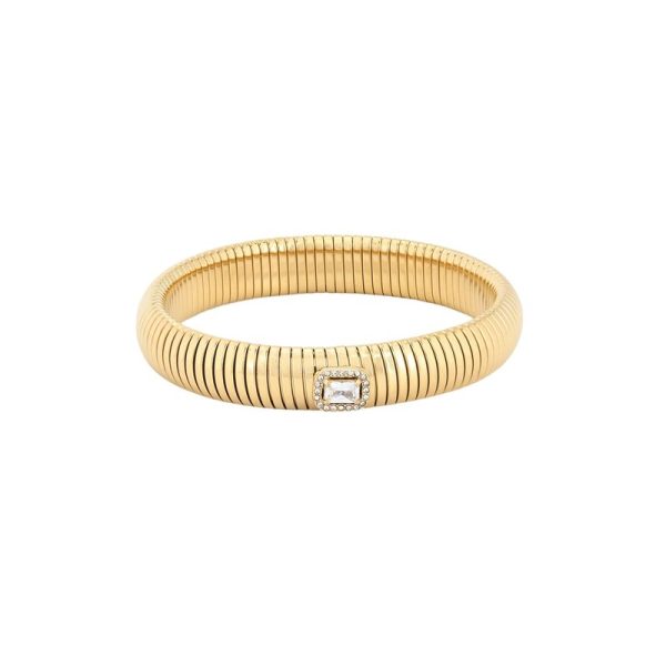 Pulseira em aço tubo com pedra retângular