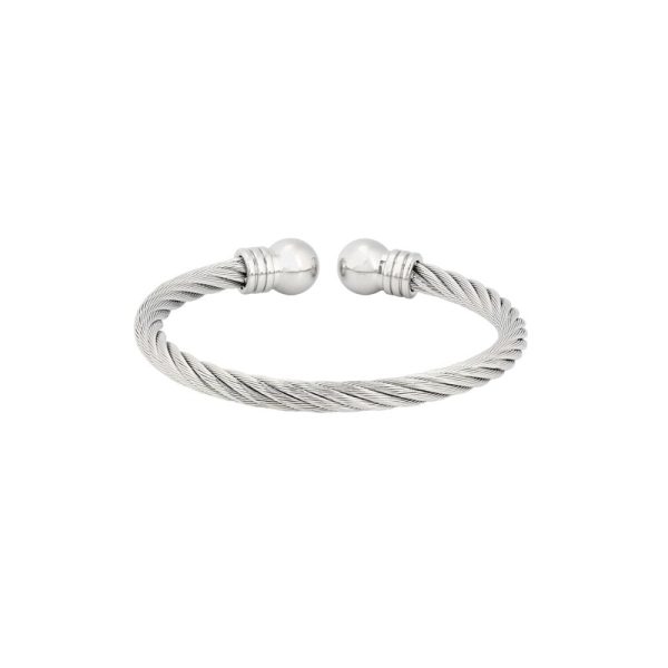 Pulseira rígida aço aberta efeito torcido