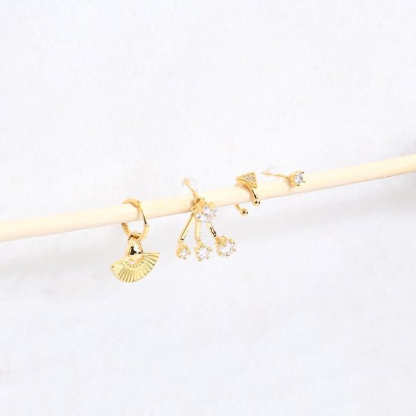Conjunto brincos banho ouro leque