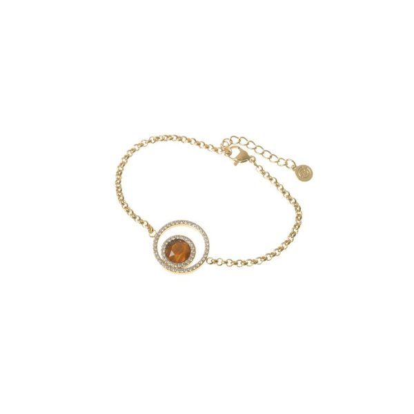 Pulseira em aço pedra colorida dourada