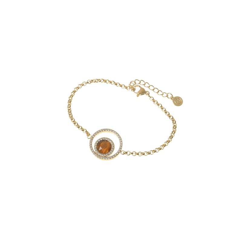 Pulseira em aço pedra colorida dourada