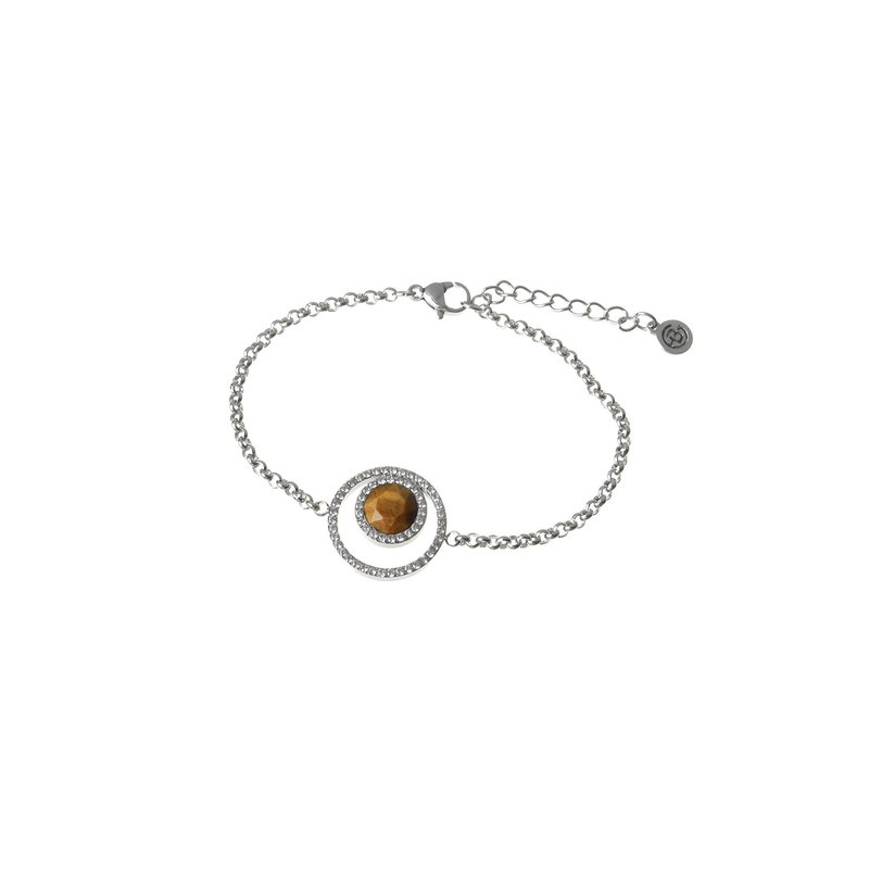 Pulseira em aço pedra colorida prateada