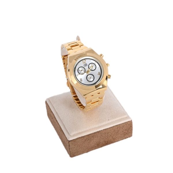 Relógio analógico masculino dourado | fundo branco