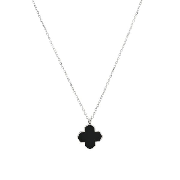 Colar em aço trevo preto