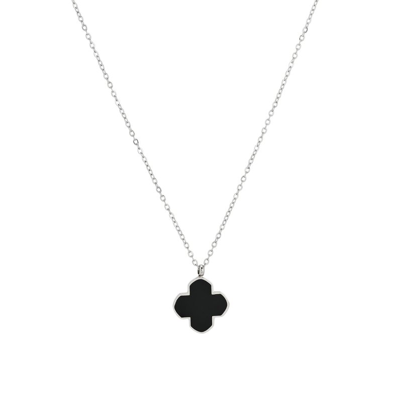 Colar em aço trevo preto