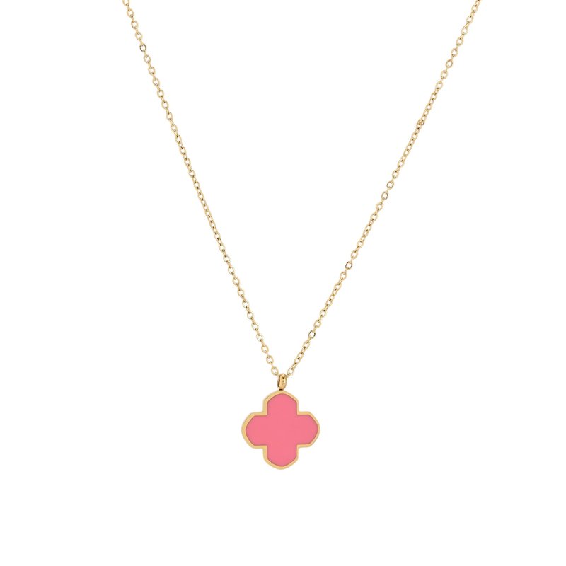 Colar em aço trevo rosa