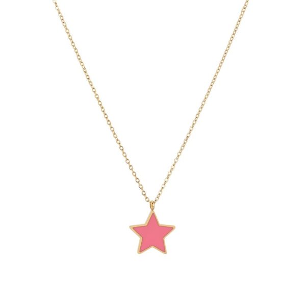 Colar em aço estrela rosa