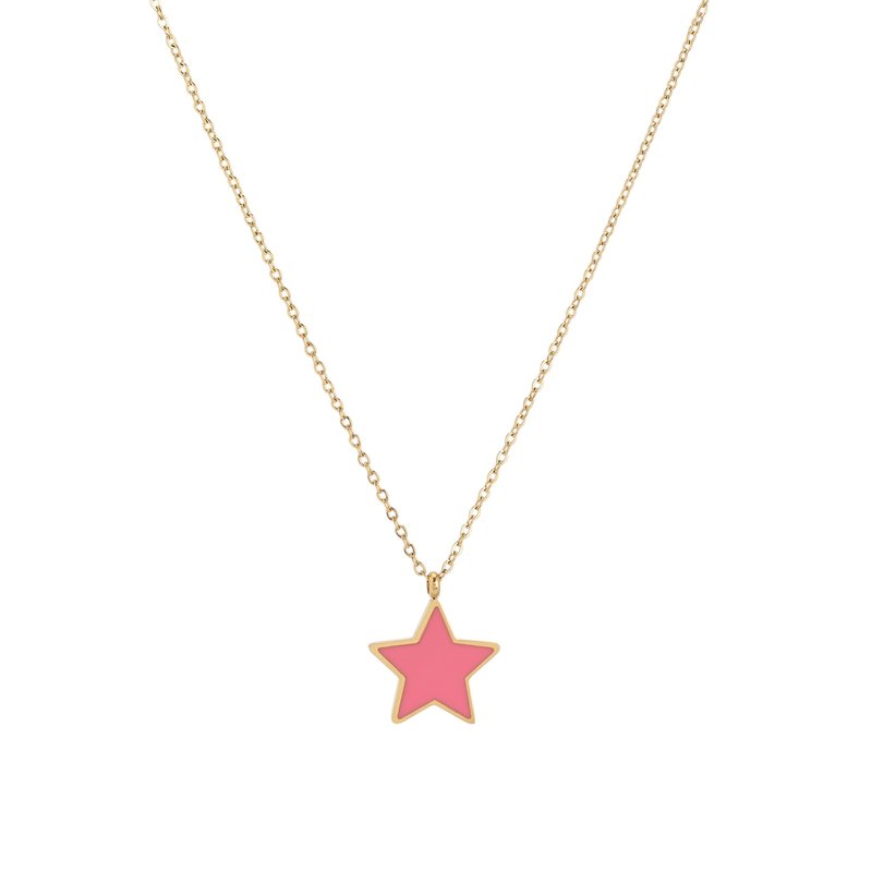 Colar em aço estrela rosa