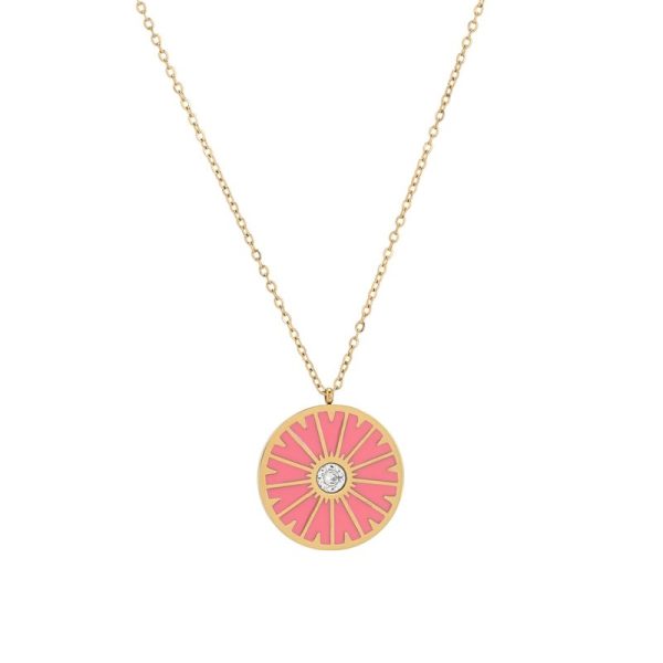 Colar em aço roda rosa