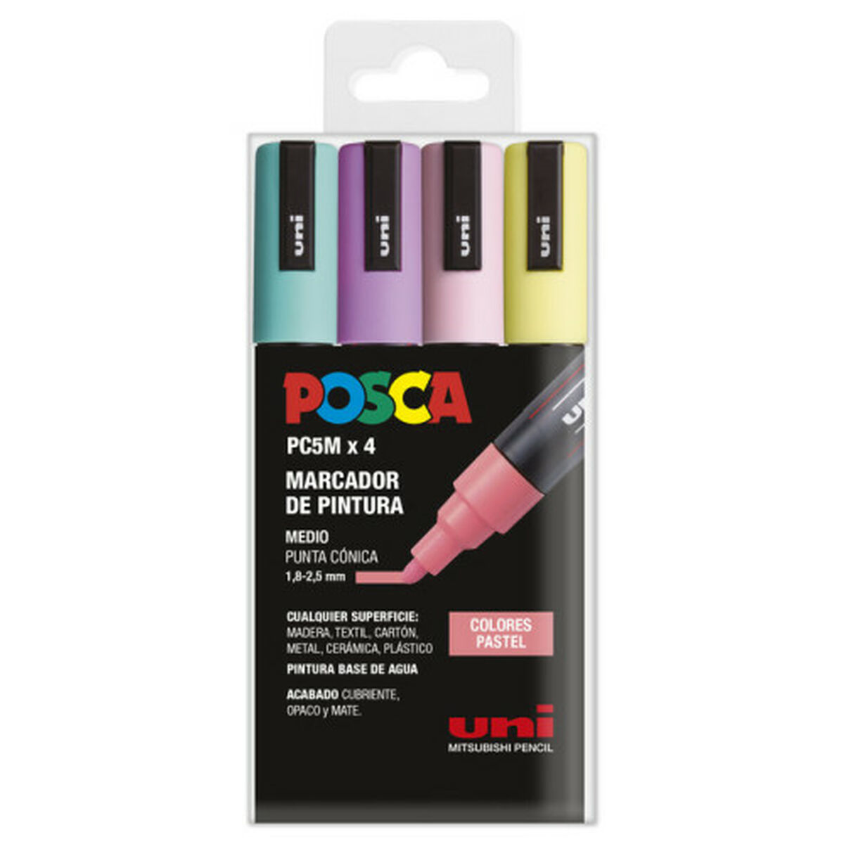 Rotulador de tinta acrílica POSCA PC-5M Pastel 1,8-2,5 mm 4 Unidades