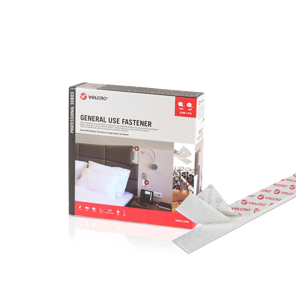 Fita de Dupla Face Velcro Branco 20 mm x 25 m