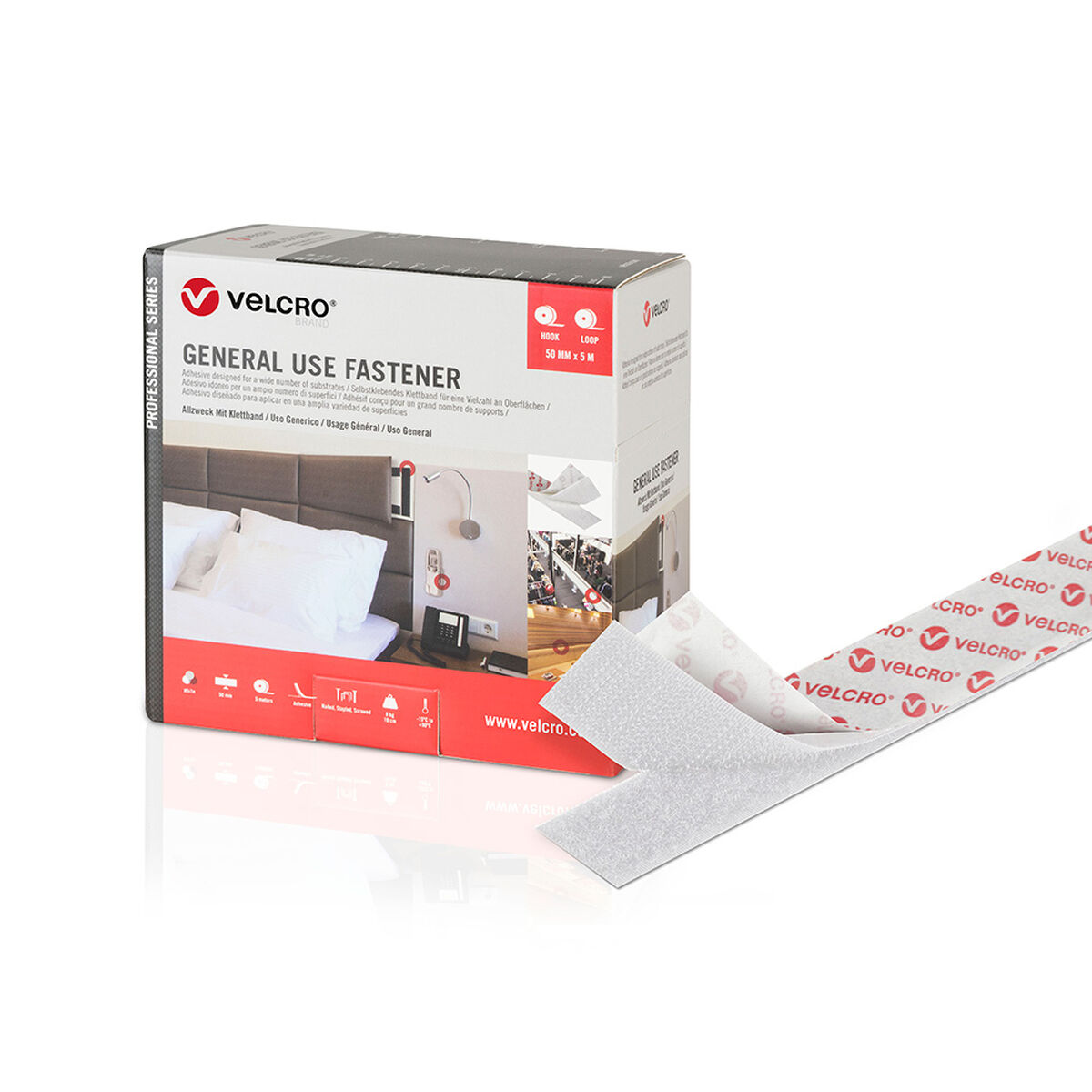 Fita de Dupla Face Velcro Branco 50 mm x 5 m