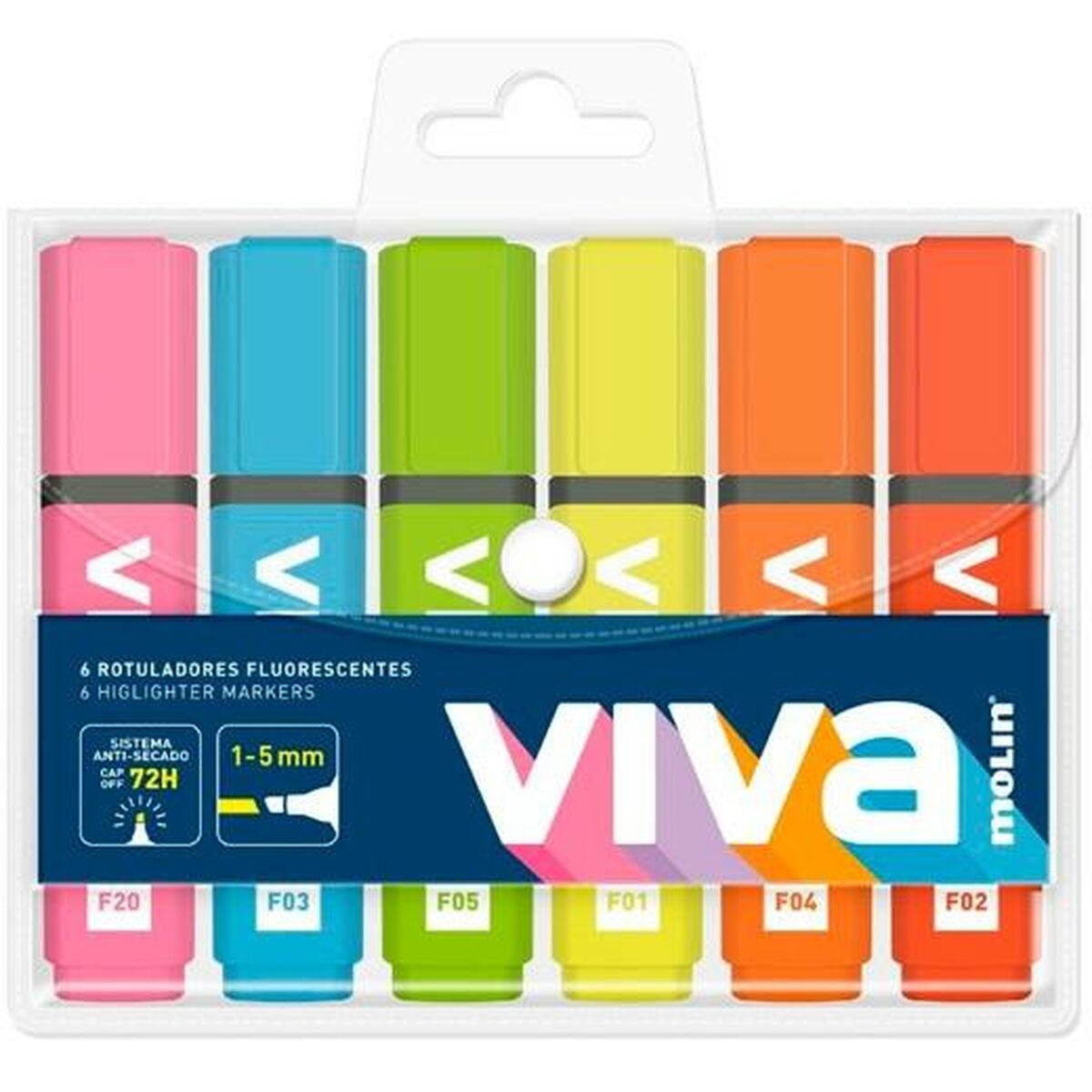 Conjunto de Marcadores Fluorescentes Molin VIVA Multicolor 6 Peças