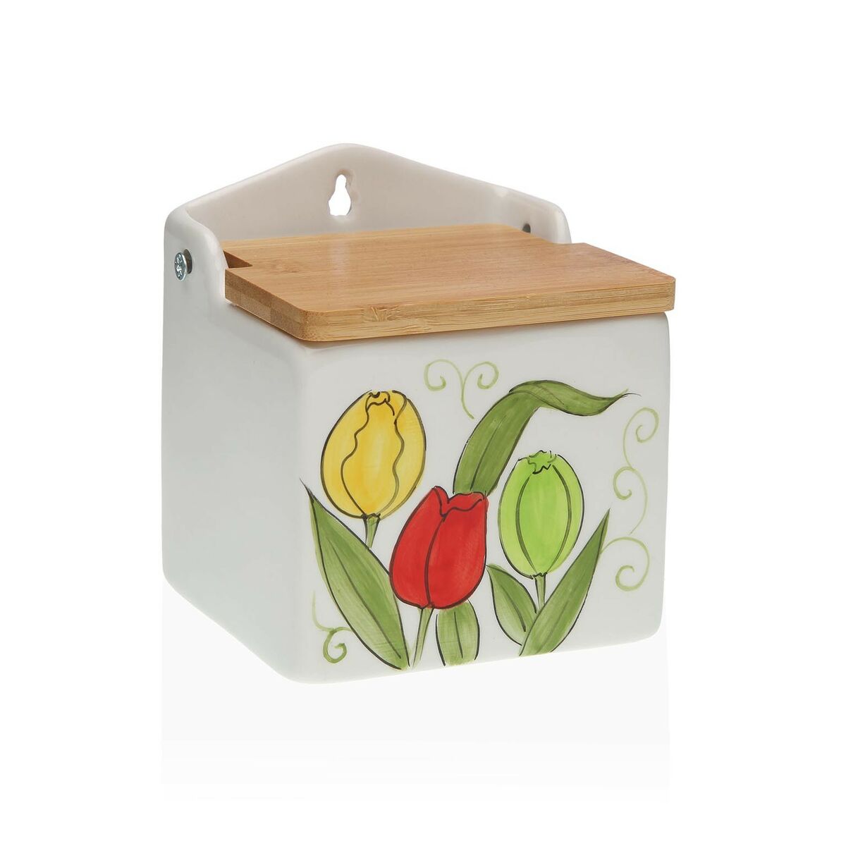 Saleiro com Tampa Versa Cerâmica Bambu Dolomite Tulipa 10 x 12,5 x 11 cm