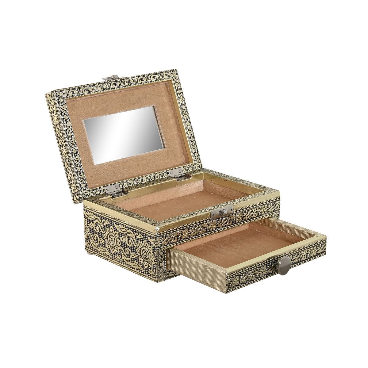 Guarda-Joias Home ESPRIT Branco Champanhe Madeira Alumínio 17,5 x 12,5 x 8,5 cm