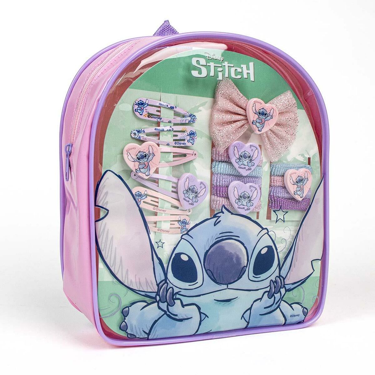 Mochila Infantil com Acessórios para o Cabelo Stitch Multicolor