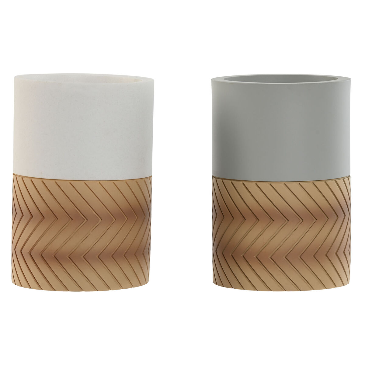 Copo Home ESPRIT Branco Cinzento Natural Resina 7 x 7 x 10,5 cm (2 Unidades)