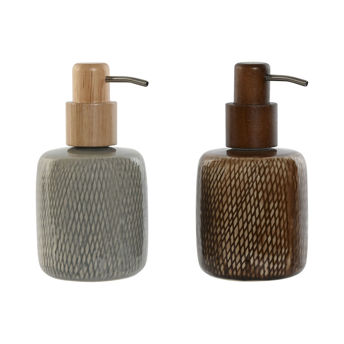 Dispensador de Sabão Home ESPRIT Castanho Cinzento Polietileno Grés 8,5 X 8,5 X 16 cm (2 Unidades)