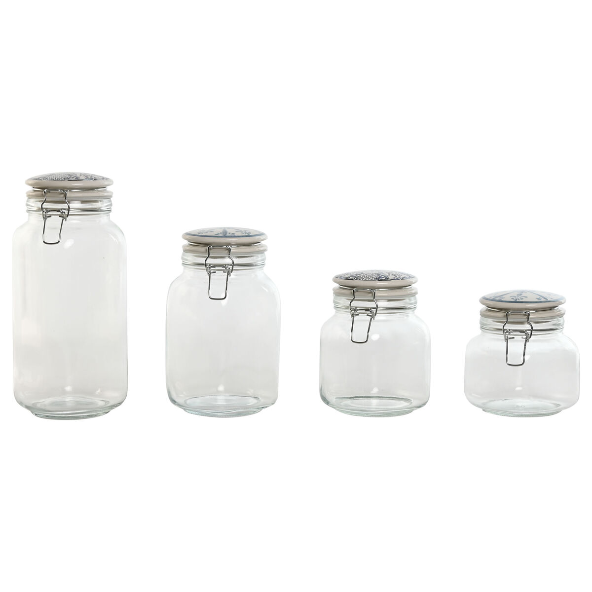 Conjunto de 4 Potes Home ESPRIT Azul Branco Metal Silicone Cristal Grés 800 ml 1 L 1,5 L 2,2 L 4 Peças