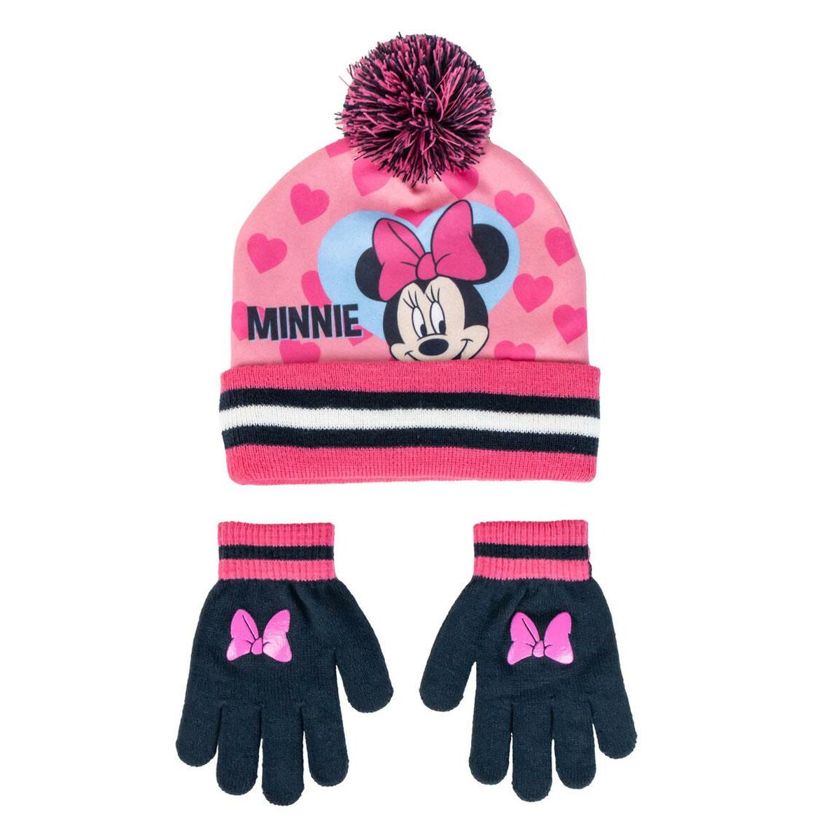 Gorro e Luvas Minnie Mouse Cor de Rosa