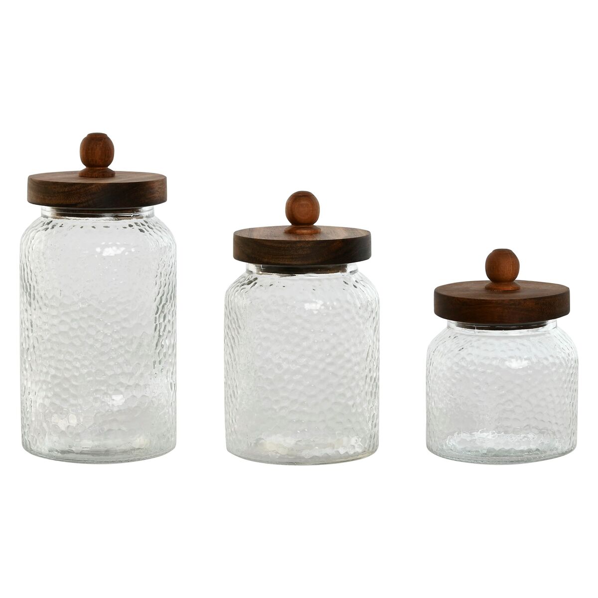 Conjunto de 3 Potes Home ESPRIT Transparente Natural Silicone Cristal Acácia 600 ml 900 ml 1,2 L 3 Peças