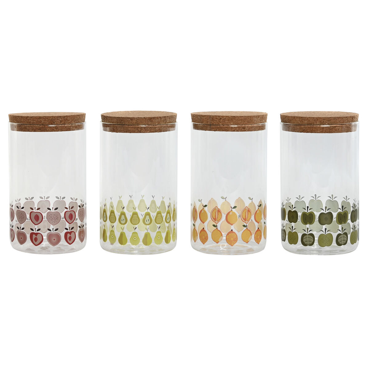 Bote Home ESPRIT Amarelo Verde Natural Cortiça Silicone Vidro de Borosilicato Shabby Chic 1 L (4 Unidades)