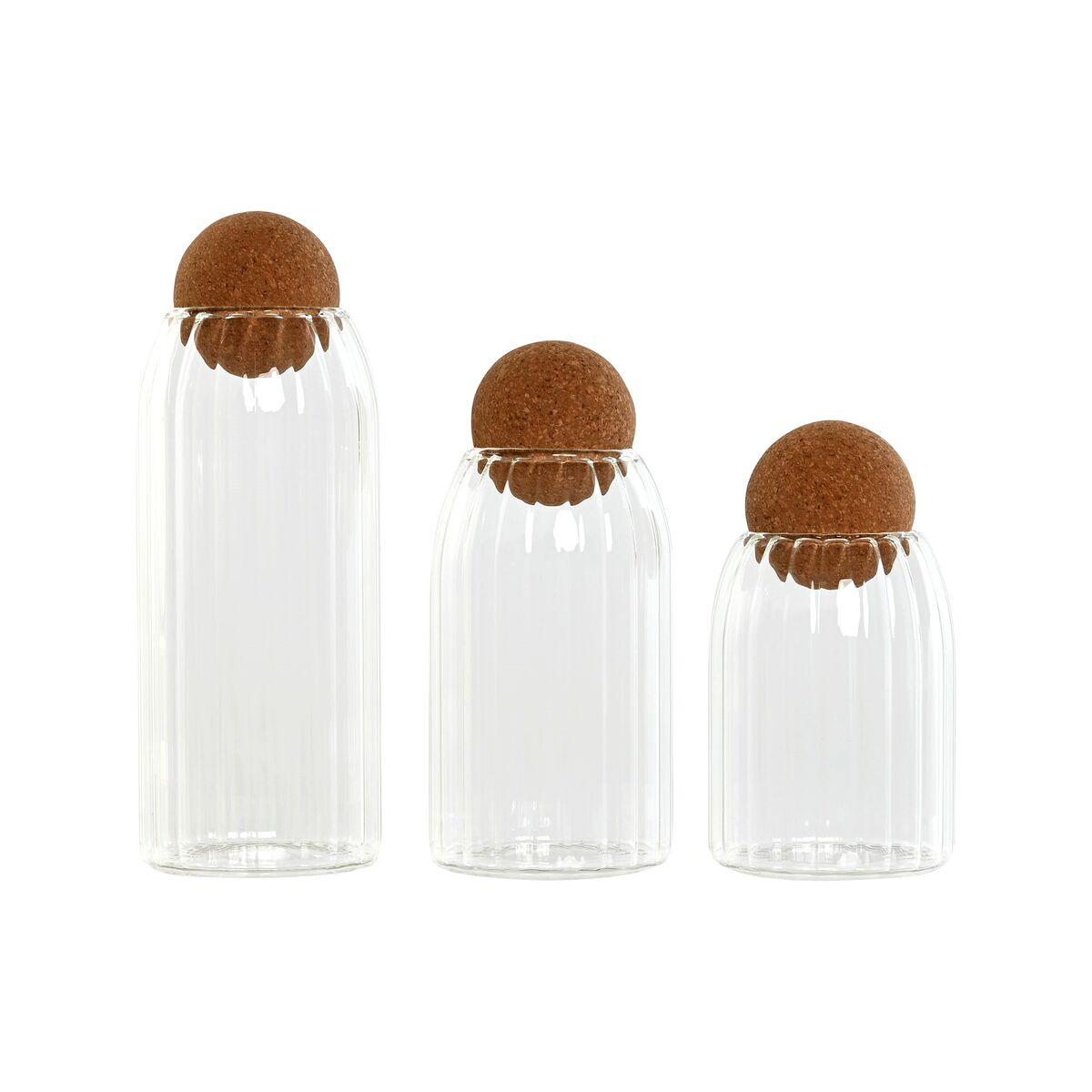 Conjunto de 3 Potes Home ESPRIT Transparente Cortiça Vidro de Borosilicato 1 L 3 Peças