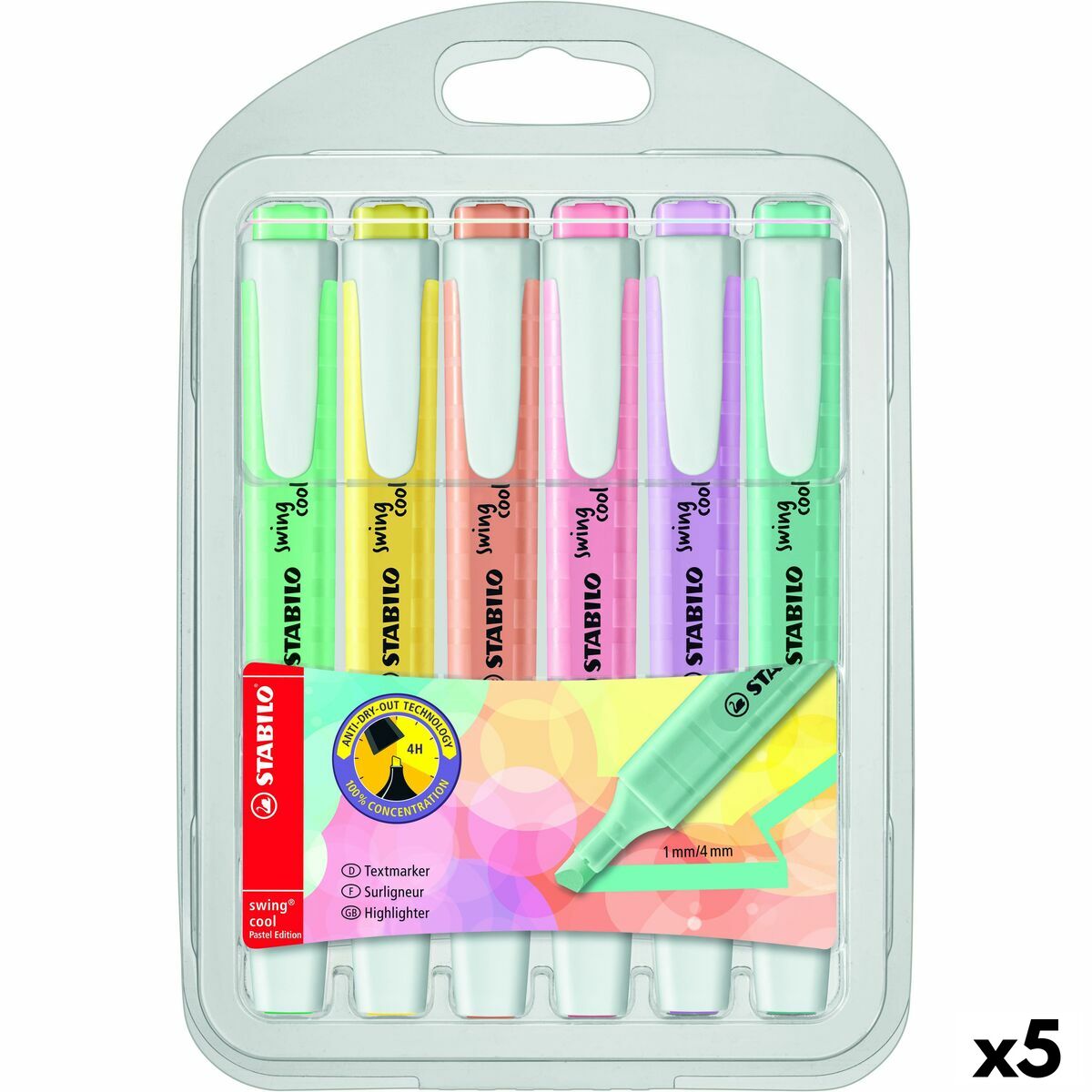 Marcador Fuorescente Stabilo Swing Cool Pastel Multicolor (5 Unidades)