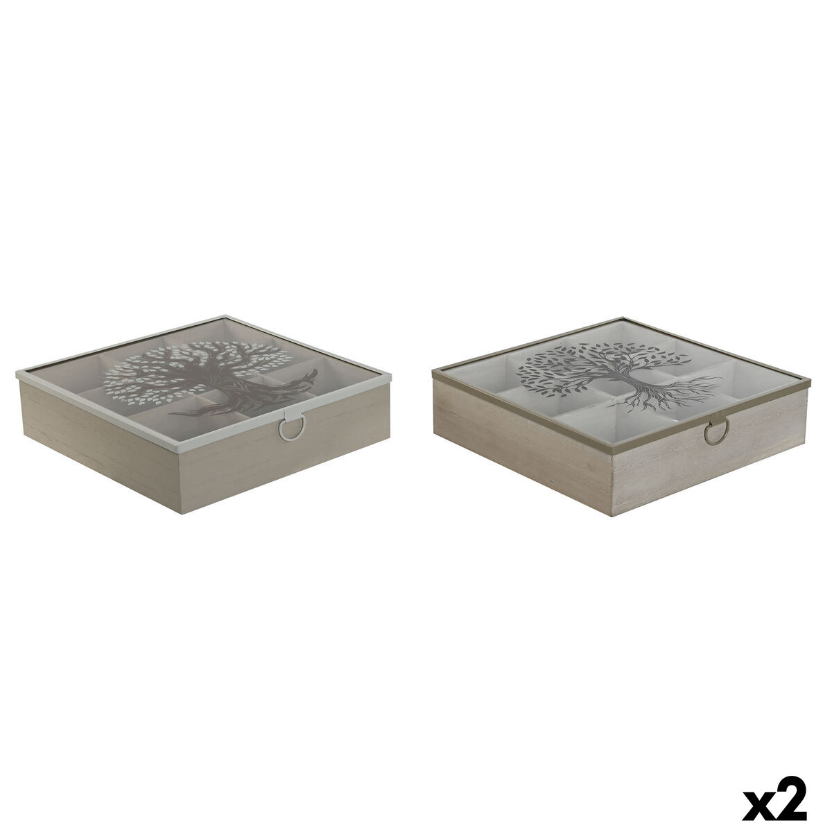 Caixa para Infusões Home ESPRIT Castanho Bege Metal Cristal Madeira MDF 24 x 24 x 6,5 cm (2 Unidades)