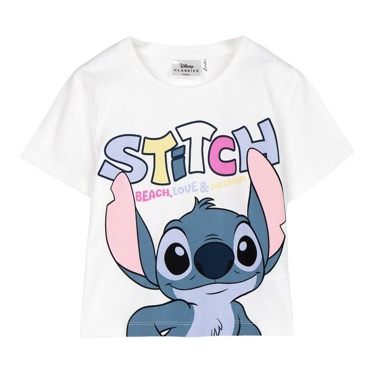 Camisola de Manga Curta Infantil Stitch Branco