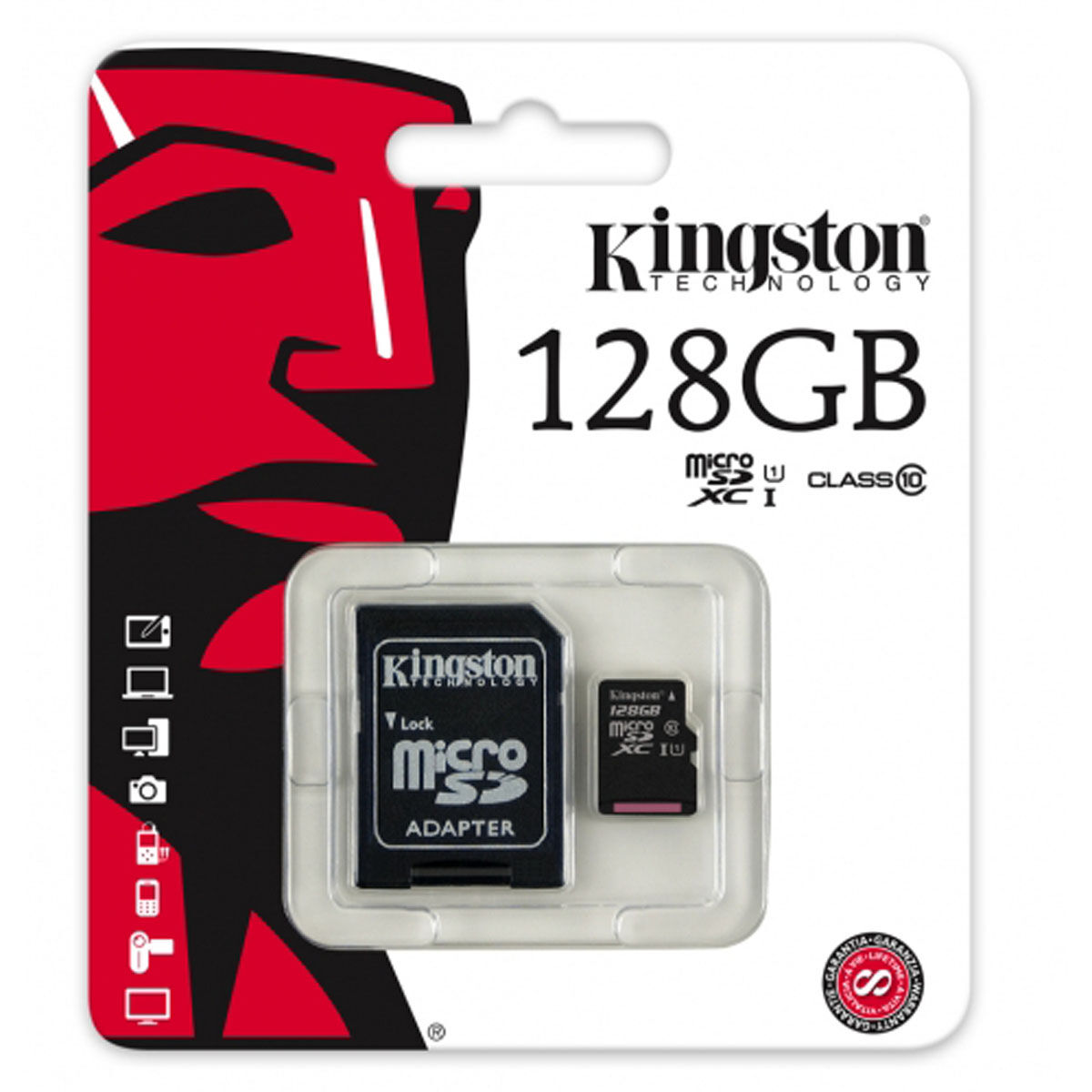 Cartão de Memória Micro SD com Adaptador Kingston SDC10G2/128GBSP 128