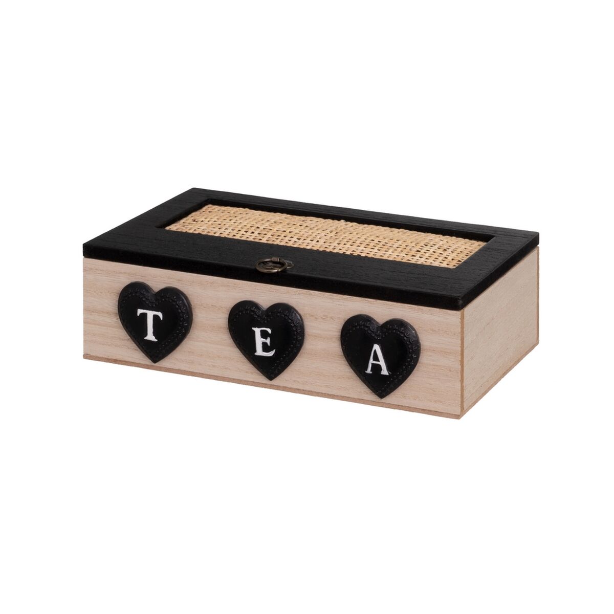 Caixa para Infusões HEARTS Preto Natural Poliresina Madeira MDF 24 x 17 x 7 cm
