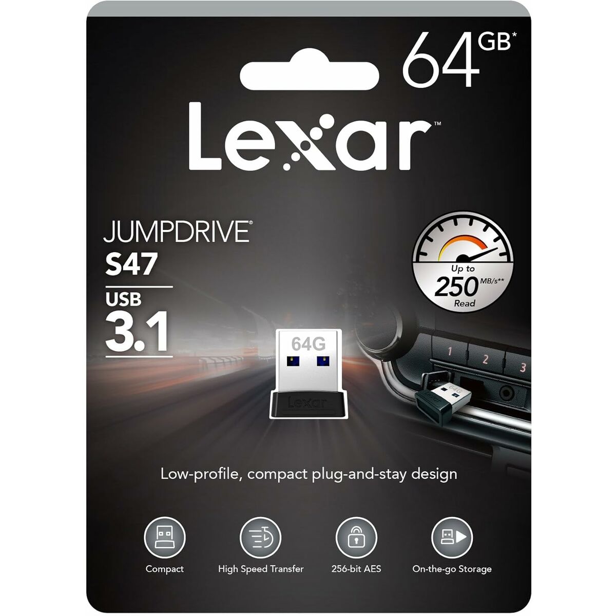 Memória USB Lexar JumpDrive S47 Preto 64