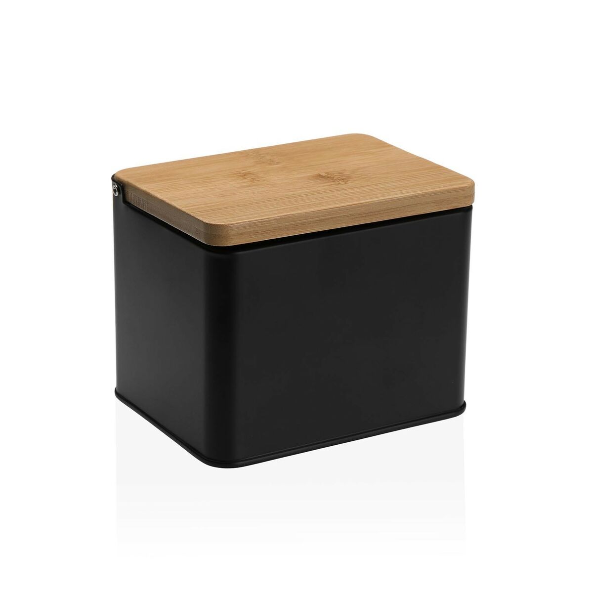 Saleiro com Tampa Versa Preto Metal Bambu 11 x 11 x 14 cm