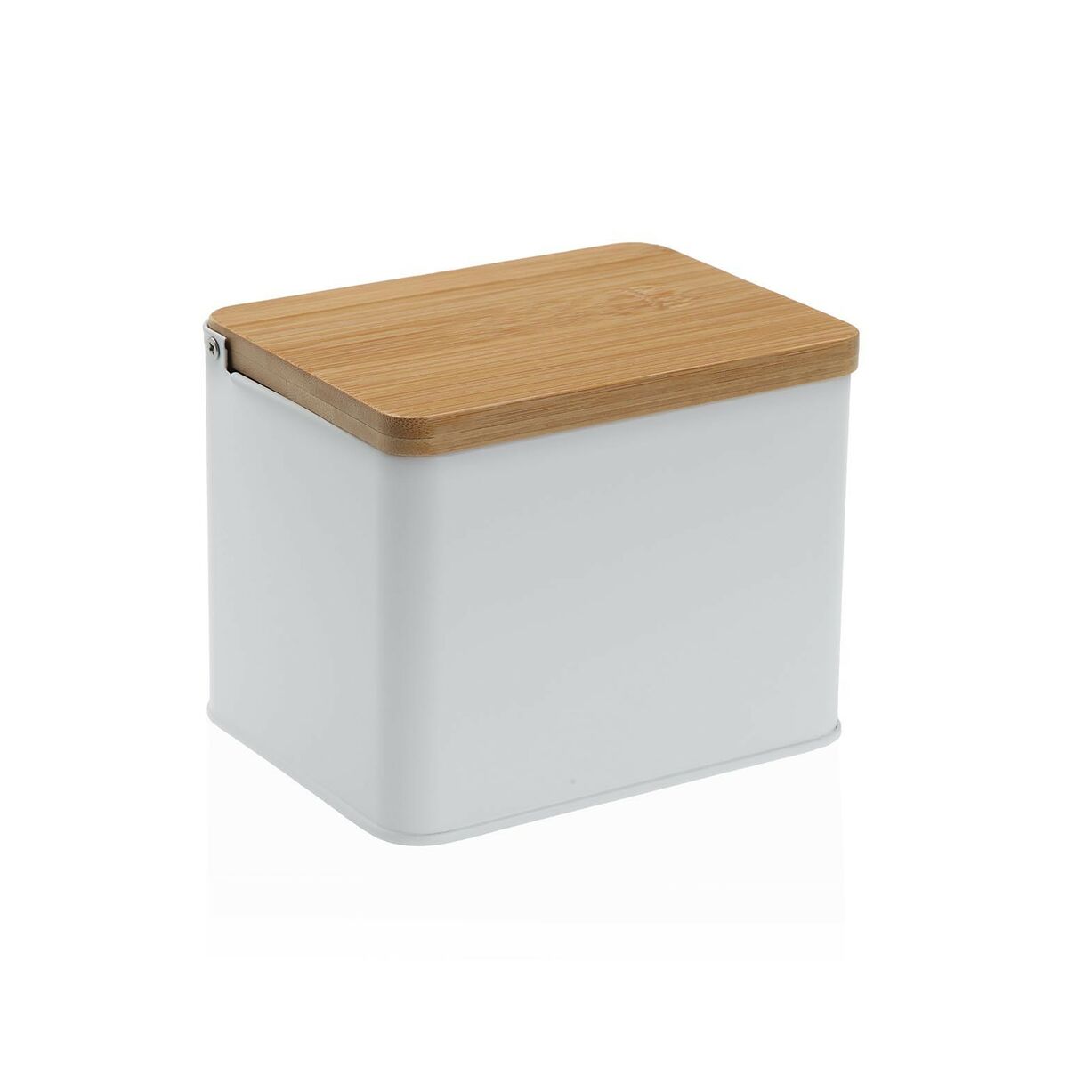 Saleiro com Tampa Versa Branco Metal Bambu 11 x 11 x 14 cm