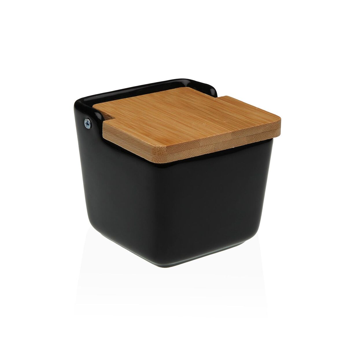 Saleiro com Tampa Versa Preto Cerâmica 8,8 x 8,5 x 8,8 cm