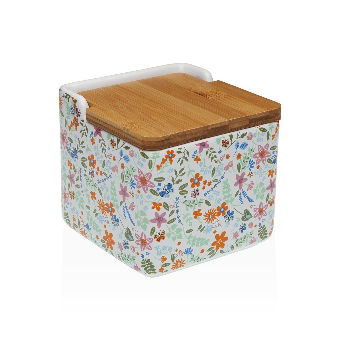 Saleiro com Tampa Versa Cerâmica Dolomite Bloemen 12,2 x 11,5 x 12,2 cm