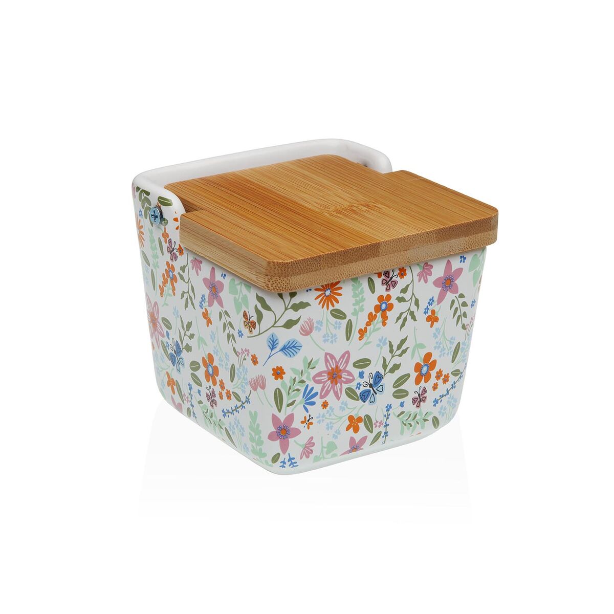 Saleiro com Tampa Versa Cerâmica Bloemen 8,8 x 8,5 x 8,8 cm
