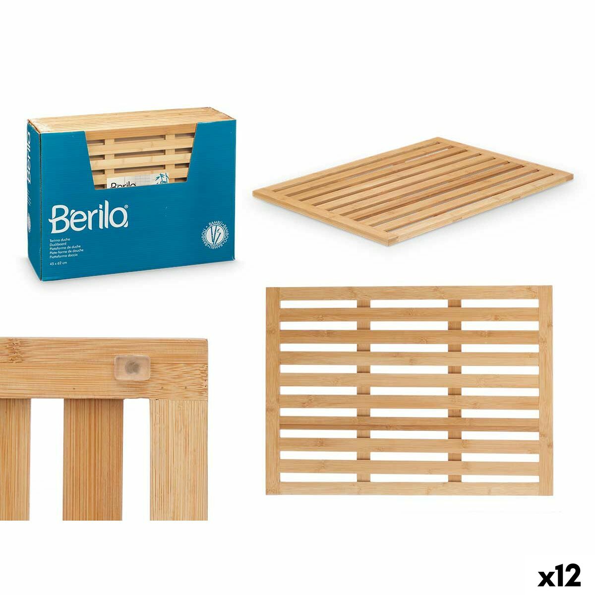 Tapete de banho Berilo Natural Bambu 62 x 2 x 45 cm 45 x 62 x 62 cm (12 Unidades)