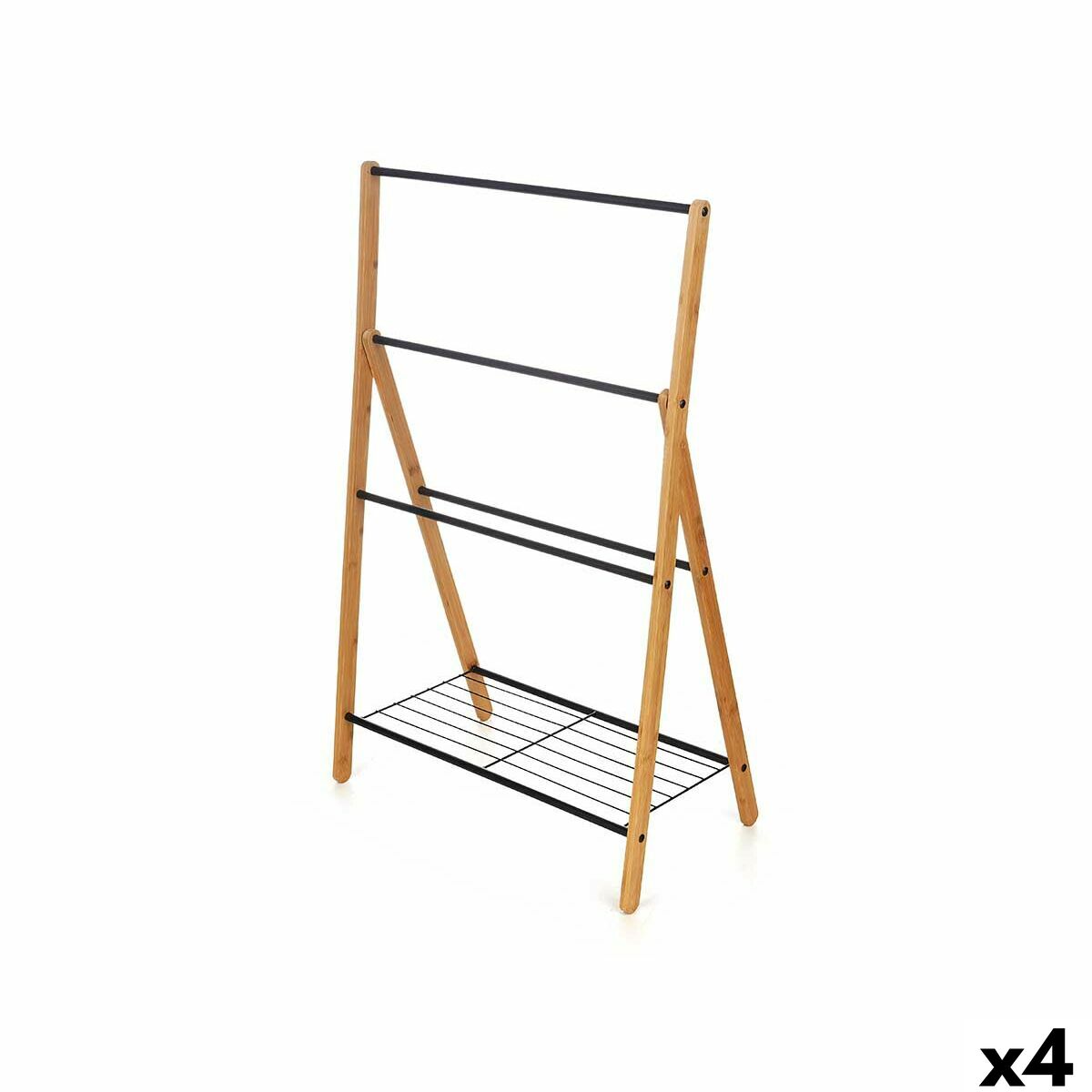 Toalheiro de Pé Kipit Preto Metal Bambu 60 x 90 x 37 cm 60 x 87 x 37 cm 4 Unidades
