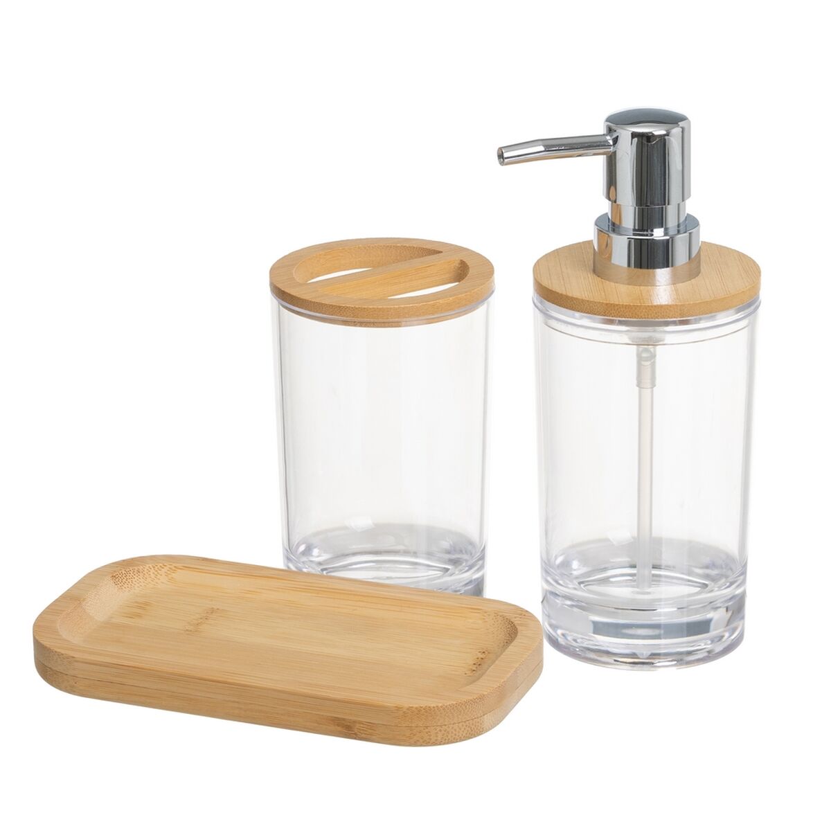 Conjunto de Banho Transparente Natural Bambu poliestireno 17 x 9,5 x 19 cm