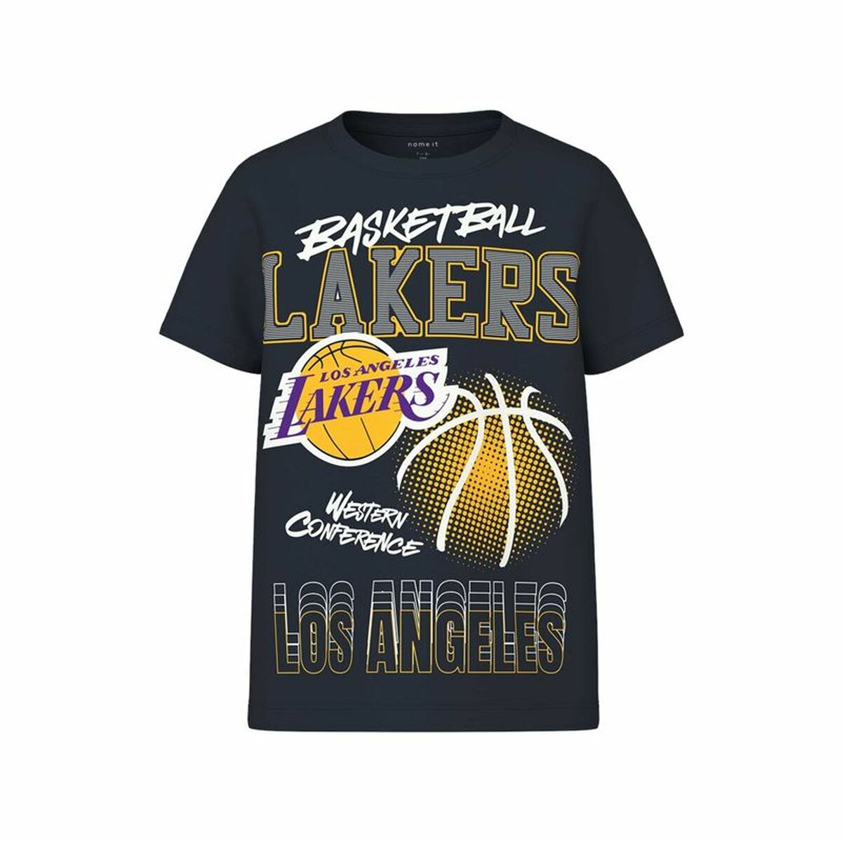 Camisola de Manga Curta Infantil Name It mjyg Nba Box Ous Azul Marinho