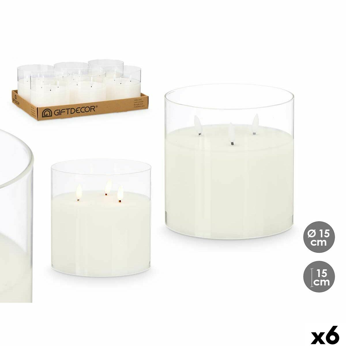 Vela LED Gift Decor Branco Transparente 15 x 15 x 15 cm (AA) (6 Unidades)