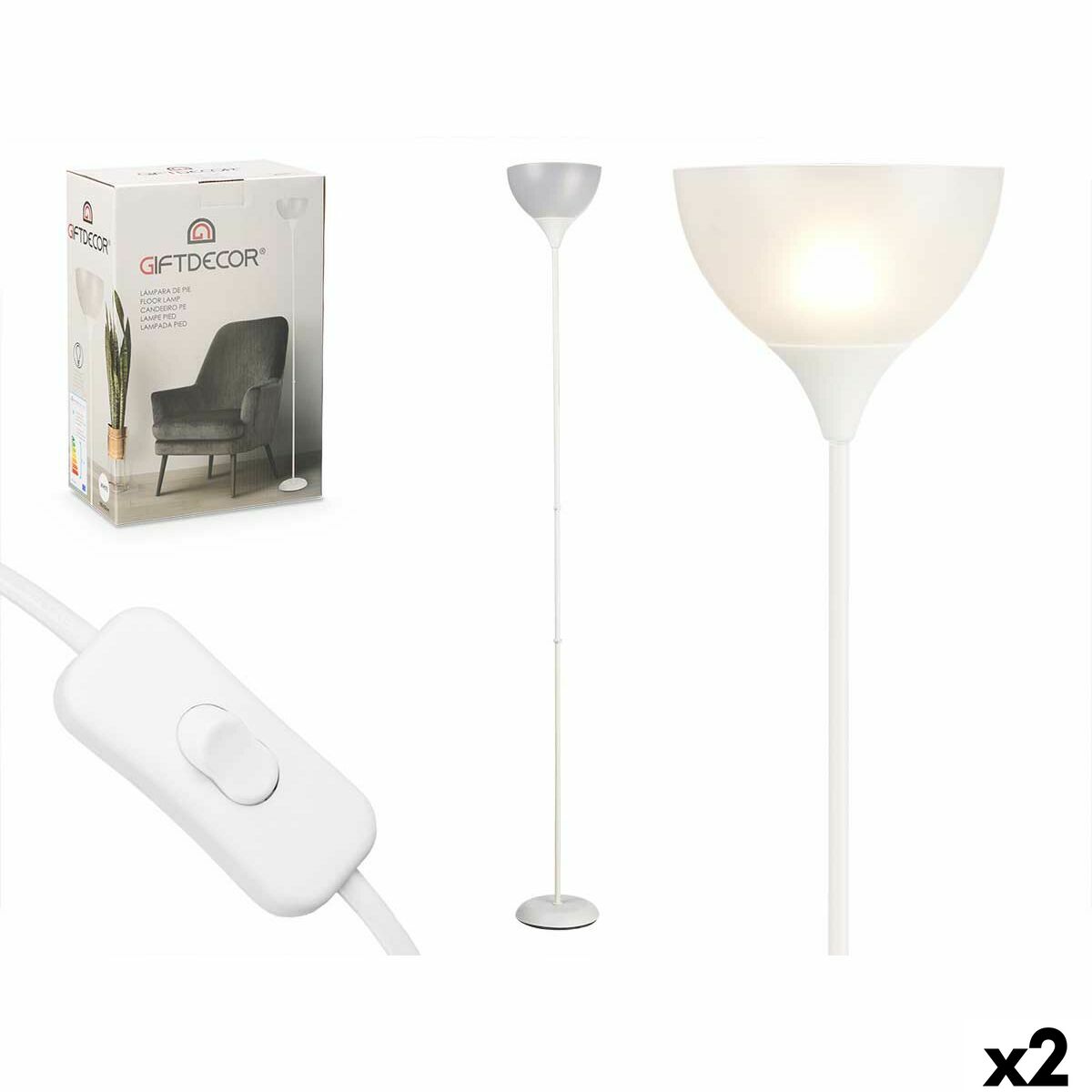 Luminária de chão Gift Decor Branco 60 W 220-240 V 22 x 185 x 22 cm (2 Unidades)